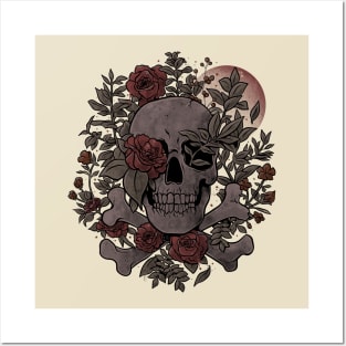 Rest in Leaves - Dark Skull Flowers Nature Goth Gift Posters and Art